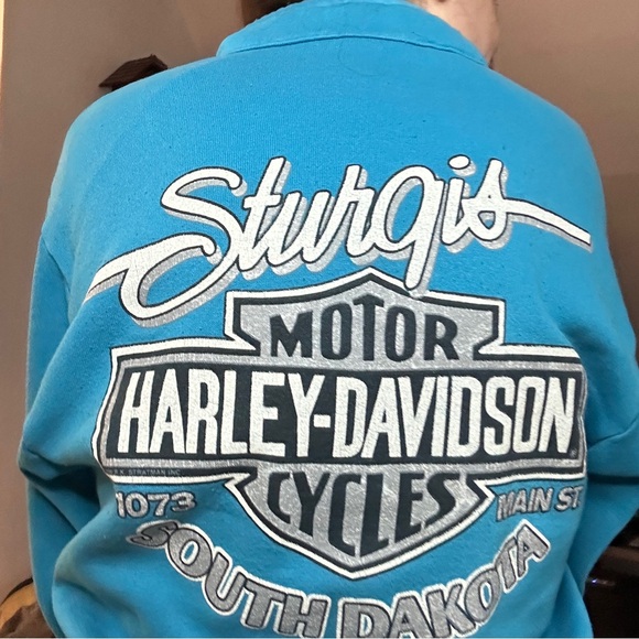 Vintage sweater shirt sturgis HD size small turquoise motorcycle retro - Picture 3 of 7